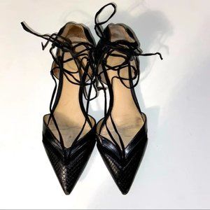 ZARA Butterfly Lace-Up Pointed Toe Black Flats